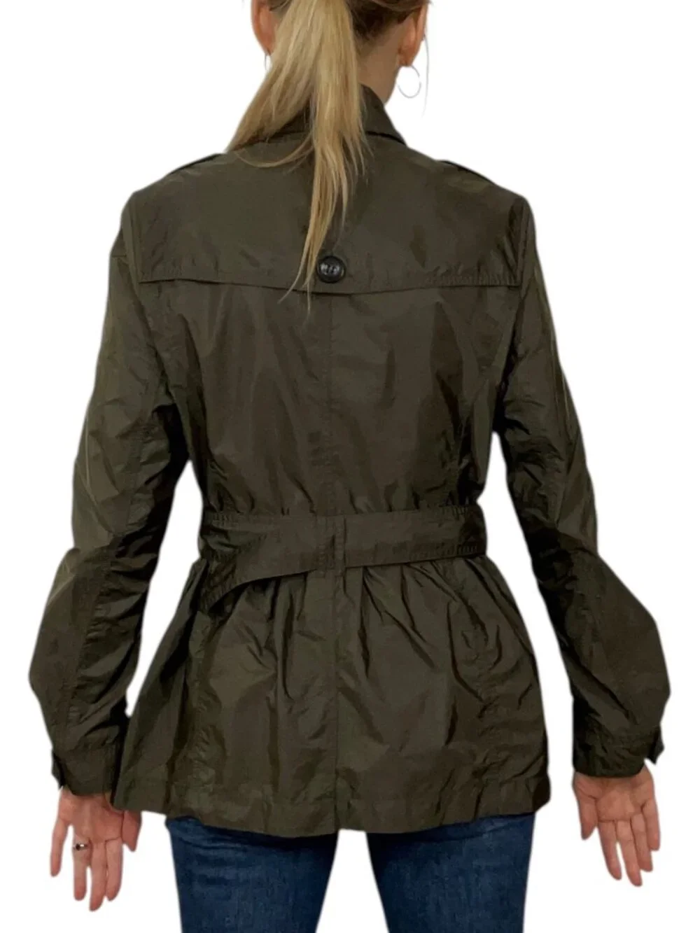 Burberry Brit Double Breasted Trench Coat Jacket US 8 Green - Picture 3 of 16